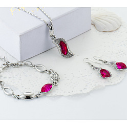 Роза Сплава горный хрусталь комплектов ювелирных изделий, включают браслеты, серьги и ожерелья, волна/самородки, платина, роза, 450 мм