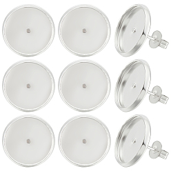 Посеребрённый 20 шт. Латунные серьги-гвоздики, плоско-круглые, с фрикционными гайками 20шт., 925 серебро покрытием, 14 мм, лоток : 12 мм