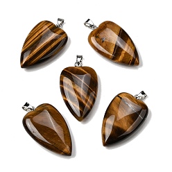 Тигровый глаз Природных тигровый глаз подвески, подвески-сердечки с 304 защелками из нержавеющей стали, цвет нержавеющей стали, 41~43x25~26x8.5~10 мм, отверстие : 4.5x7.5 мм