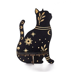Cat Shape Черная подвесная деревянная хрустальная полка, стеллаж для хранения маятников в деревенском стиле, ведьма, легко собрать, с железным подвесным крючком, Узор кошки, 24.8x17.1x0.5 см