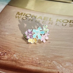 Матовый Серебристый Цвет Регулируемые латунные эмалевые манжеты с открытыми кольцами, цветок, матовый серебристый цвет, 15 мм