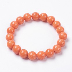 Легкий Лосось Натуральный маша нефрит бисером стрейч-браслет, окрашенные, круглые, светлый померанцевый, 2 дюйм (5 см), бусины : 6 мм