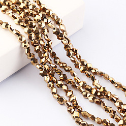 Антично-позолоченный Стеклянные бусины с гальваническим покрытием , граненые, шестиугольник, старинное золотое покрытие, 7x8x5 мм, отверстие : 1.5 мм, около 73 шт / нитка, 18.90'' (48 см)