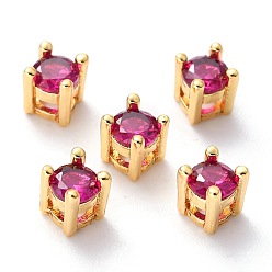 Mixed Color Brass inlaid Cubic Zirconia Slide Charms, Real 18K Gold Plated, Flat Round, Mixed Color, 4.5x4.5x5mm, Hole: 1x1.5mm