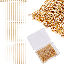 Настоящее золото 18K 120 шт. 3 цвета латунные штифты для глаз, реальный 18 k позолоченный, реальный 18 k позолоченный, 50~51x3x0.7 мм, отверстие : 1.5 мм