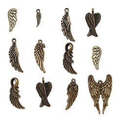 Antique Bronze Tibetan Style Alloy Pendants, Wing, Nickel Free, Antique Bronze, 16~55x5~30x2~4.5mm, Hole: 1~4mm