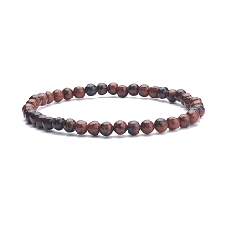 Красный Обсидиан Эластичный браслет из натурального красного дерева и обсидиана с круглыми бусинами, украшения из драгоценных камней для женщин, бусины : 5 мм, внутренний диаметр: 2-1/8 дюйм (5.4 см)