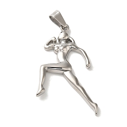 Нержавеющая Сталь Цвет Не тускнеющие хип-хоп фитнес 316l хирургические подвески из нержавеющей стали, очарование бегуна, цвет нержавеющей стали, 47x29x4.5 мм, отверстие : 8.5x5 мм