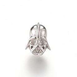 Platinum Brass Micro Pave Cubic Zirconia Beads, Cadmium Free & Lead Free, Skull, Platinum, 12x10x11.5mm, Hole: 2mm