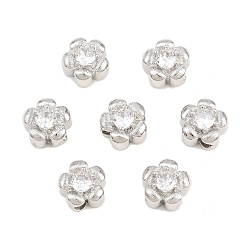 Platinum SHEGRACE Brass Micro Pave Clear Cubic Zirconia Beads, Flower, Cadmium Free & Lead Free & Nickel Free, Long-Lasting Plated, Platinum, 9x9.5x6mm, Hole: 2mm