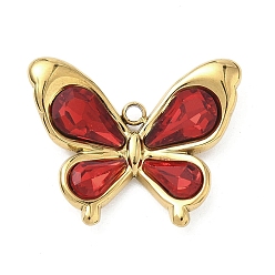 (123L) Белый крем непрозрачный блеск 304 подвески из нержавеющей стали и стекла, очарование бабочки, вакуумное покрытие pvd, реальный 18 k позолоченный, граненые, огнеупорный кирпич, 17x21x3.5 мм, отверстие : 1.5 мм