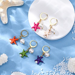 (52) Непрозрачная лаванда Подвеска в виде морской звезды из синтетической бирюзы, с 304 фурнитурой для серег с застежкой-ангелом из нержавеющей стали и бусиной из ракушечного жемчуга, разноцветные, 37 мм