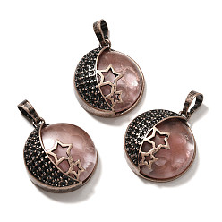 Вишневый Кварц Вишневое из кварцевого стекла подвески, с латунной фурнитурой , плоско-круглые, 26.5x23x9 мм, отверстие : 8x5 мм