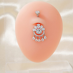 Платина Латунное кольцо с полыми кристаллами и стразами, блестящее полое кольцо с кисточкой, изогнутая штанга, кольца для пупка, платина, 38x15 мм