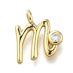 Letter M Латунные микро проложить кубического циркония подвески, письмо амулеты, стойки покрытие, долговечный, без кадмия и без свинца, Буква М, 11.5x10x2 мм, отверстие : 1.6 мм