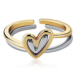Platino & Oro Anillos en capas de corazón, anillos de corazón de aleación, anillo de amor ajustable anillos de dedo apilables, Regalo de joyería de anillos de nudillo simple para mujer, platino y oro, diámetro interior: 2 mm y 16.5 mm, 17 unidades / par