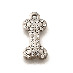 Нержавеющая Сталь Цвет 304 подвески из нержавеющей стали, со стразами, кость, цвет нержавеющей стали, 18.5x9x3 мм, отверстие : 1.5 мм