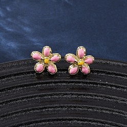 Pink Серьги-гвоздики в виде цветка из латуни, с эмалью, долговечный, стойки покрытие, без свинца и без кадмия, розовые, 10x11 мм