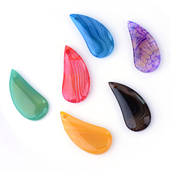 Mixed Color Natural Agate Pendants, Dyed, teardrop, Mixed Style, Mixed Color, 41~42x19~20x5.5~6.5mm, Hole: 1.5~2mm