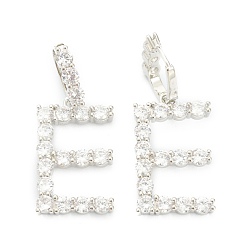 Letter E Латунные микропаве прозрачные подвески с фианитом, буквы, letter.e, 19~22.5x10.5~20x2.5 мм, отверстие : 9.5x6 мм