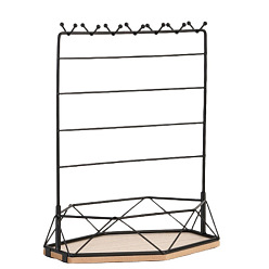 Black Rectangle Iron Jewelry Display Tower Stands with Wood Base, Jewelry Organizer Holder for Earrings, Bracelet, Necklace Storage, Black, 22x13x26cm