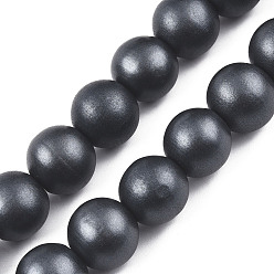 Black Painted Natural Wood Beads Strands, Round, Black, 15~16x14~15mm, Hole: 3.5~4.5mm, about 25pcs/strand, 14.25 inch~14.33 inch(36.2cm~36.4cm)