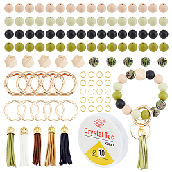 Mixed Color DIY Beaded Keychain Wristlet Making Kit, Including Silicone Round & Unfinished Wood Beads, Brass Suede Tassels, Alloy Split Key Rings & Spring Gate Rings, Elastic Thread, Mixed Color