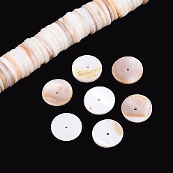 Морская Ракушка Естественных пресноводных оболочки бисер нитей, диск, Heishi бусы, цвет морской раковины, 11~13x0.5~2.5 мм, отверстие : 1 мм, около 186~194 шт / нитка, 15.35~15.55 дюйм (39~39.5 см)