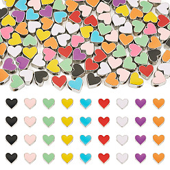 (52) Непрозрачная лаванда 100шт ccb пластиковые европейские бусины, бусины с большим отверстием, с эмалью, платина, сердце, платина, разноцветные, 11.5x12.5x7.5 мм, отверстие : 4~4 мм