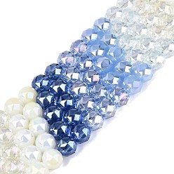Морской Синий Нити из гальванически покрытых искусственным нефритом и непрозрачных и прозрачных стеклянных бусин, бусины разных стилей, круглые, с покрытием AB цвета, граненые, Marine Blue, 7.5~8x7 мм, отверстие : 1~1.5 мм, около 48~50 шт / нитка, 13.19~14.17 (33.5~36 см)