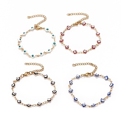 (52) Непрозрачная лаванда Браслет-цепочка с эмалевым ромбом и звеном от сглаза, вакуумное покрытие pvd 304 ювелирные изделия из нержавеющей стали для женщин, золотые, разноцветные, 6-5/8 дюйм (16.8 см)