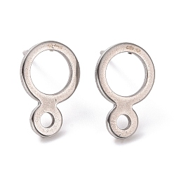Нержавеющая Сталь Цвет Не тускнеет 201 фурнитура для сережек-гвоздиков из нержавеющей стали, с горизонтальной петлей и 316 штифтом из нержавеющей стали, кольцо, цвет нержавеющей стали, 14x9.5 мм, отверстие : 2.1 мм, штифты : 0.7 мм