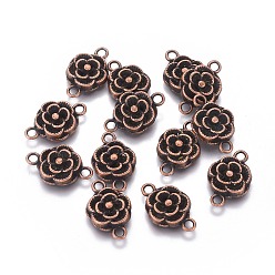 Красная Медь Тибетского стиля ссылки / разъемы, без свинца и без кадмия, цветок, Красная медь, 18.5x12x3.5 мм, отверстие : 2 мм