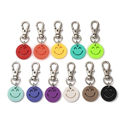 (52) Непрозрачная лаванда Улыбающееся лицо акрил с подвесными украшениями из сплава, с карабин-лобстерами , разноцветные, 53 мм