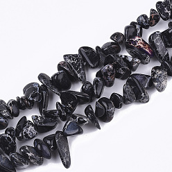 Black Natural Imperial Jasper Beads Strands, Dyed, Chips, Black, 4~18x4~15x1~10mm, Hole: 1mm, about 88~100pcs/strand, 15.3 inch~15.7 inch