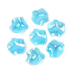Sky Blue AB Color Plated Opaque Acrylic Pendants, Petaline Charms, Sky Blue, 25~26x24x9~11mm, Hole: 1.6mm, about 724pcs/500g