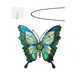 чирок Бабочка железный настенный декор, для сада, крыльца, патио, балкона, украшения, с цепью и крючком, зелено-синие, 201x305 мм