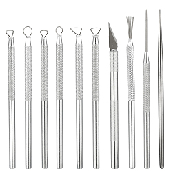 Платиновый & Цвет Нержавейки Наборы инструментов для работы с полимерной глиной, включая алюминиевый сплав, глиняную скульптуру, текстуру проволоки и инструмент, набор ножей для рукоделия, инструмент для создания деталей скульптуры, платины и нержавеющая сталь цвет, 122~125x6 мм, 6 шт / комплект