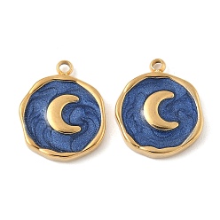 Луна 304 из нержавеющей стали шармы эмали, плоский круглый шарм, ионное покрытие (ip), реальный 18 k позолоченный, луна, 15x13x2.5 мм, отверстие : 1.2 мм