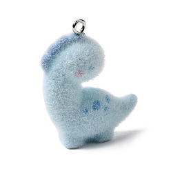 Dinosaur Флокированные подвески из непрозрачной смолы, с платиновыми тоновыми железными петлями, Небесно-голубой, динозавр, 33x23x11.5 мм, отверстие : 2 мм