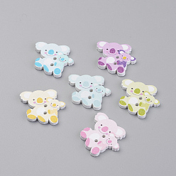 Mixed Color 2-Hole Printed Wooden Buttons, Dyed, Koala, Mixed Color, 23.5x25x2mm, Hole: 1.5mm