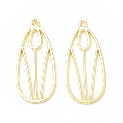 Light Gold Каплевидный сплав с гальванопокрытием и подвесками с открытой задней панелью в виде тюльпанов, для diy уф смолы, эпоксидная смола, Прессованные цветочные украшения, без кадмия, без никеля и без свинца, золотой свет, 35x15.5x1 мм, отверстие : 1.6 мм