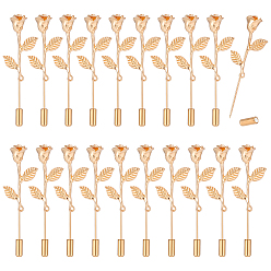 Doré  20 pièces d'épingles à broche en alliage de zinc, fleur rose, or, 64.5x20.5mm