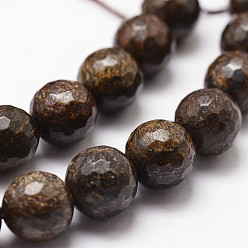 Bronzite Natural Bronzite Beads Strands, Faceted, Round, 8mm, Hole: 1mm, about 50pcs/strand, 14.9 inch~15.1 inch