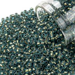 (995FM) Bronze Lined Aqua Matte Toho runde Rocailles, japanische Rocailles, (995 fm) mit Bronze ausgekleidete Aquamatte, 11/0, 2.2 mm, Bohrung: 0.8 mm, ca. 135000 Stk. / Pfund