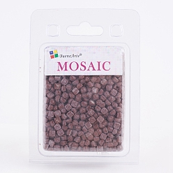 Coconut Brown Glass Mosaic Tiles Cabochons, for Crafts Art, Imitation Jade, Square, Coconut Brown, 4.8x4.8x3.5mm, about 200g/box