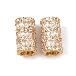 Real 18K Gold Plated 925 Sterling Silver Micro Pave Clear Cubic Zirconia Beads, Rack Plating, Long-Lasting Plated, Column, Real 18K Gold Plated, 12x7mm, Hole: 2mm