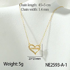 Сердце Ожерелья с подвеской из латуни с микро паве на День матери и прозрачным кубическим цирконием, золотые, сердце с мамой, 17.72 дюйм (45 см), Кулон : 23x23 мм