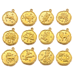 Золотой Шкентели нержавеющей стали, плоский круглый с подвеской в виде созвездия, золотые, 19.5x16 мм, 12 шт / комплект