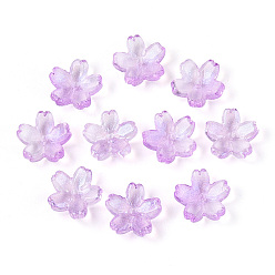 Сливовый Расписные прозрачные стеклянные шапочки для запекания, 5-лепестков цветка, с блеском порошок, слива, 12~12.5x4.5~5 мм, отверстие : 1.2~1.4 мм, Около 1750 шт / 1000 г